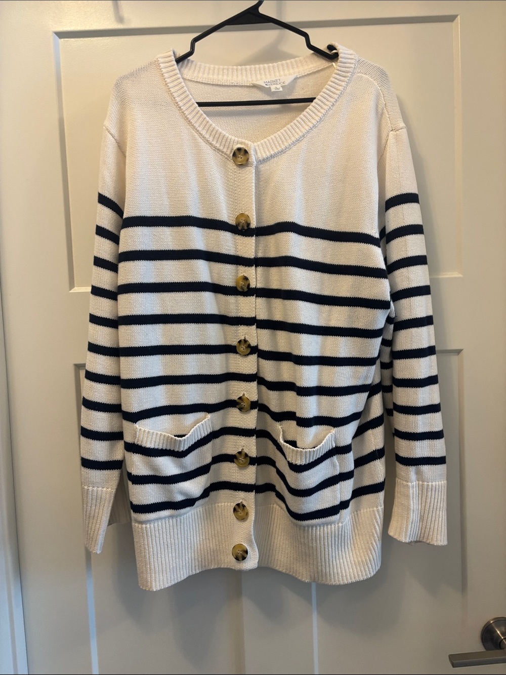 Market & Spruce Cream and Navy Striped Button-Front Cardigan